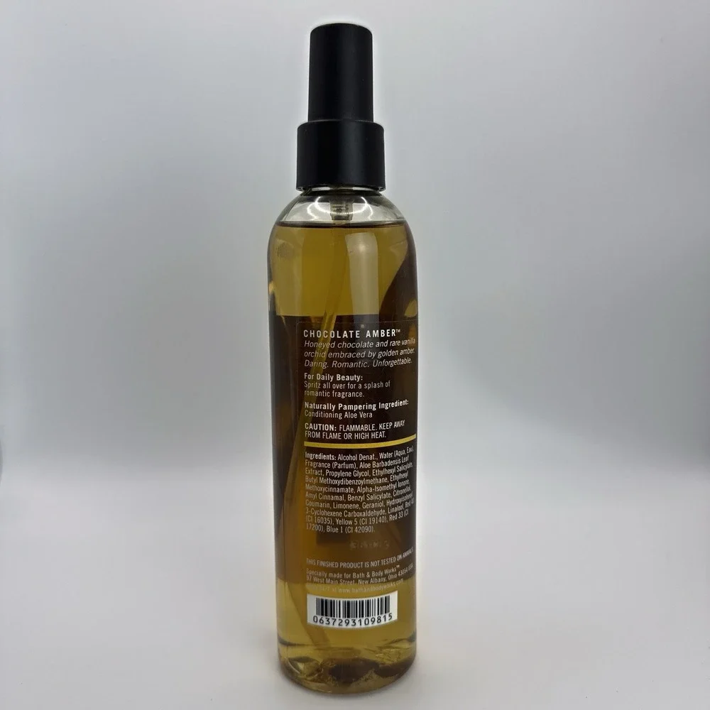NEW Bath and Body Works Pleasures‎ Chocolate Amber Body Splash 8 oz Retired Orig